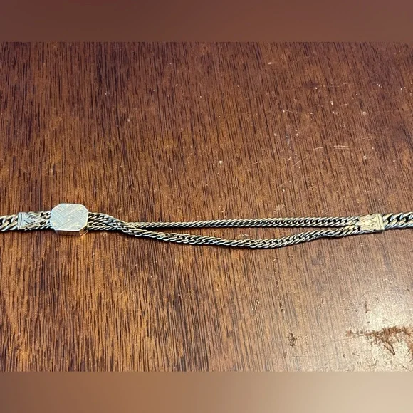 28.46 Gram Gold Filled Albert Chain with Dog Clip, T-Bar and Slide Charm- Flaw - Picture 9 of 17